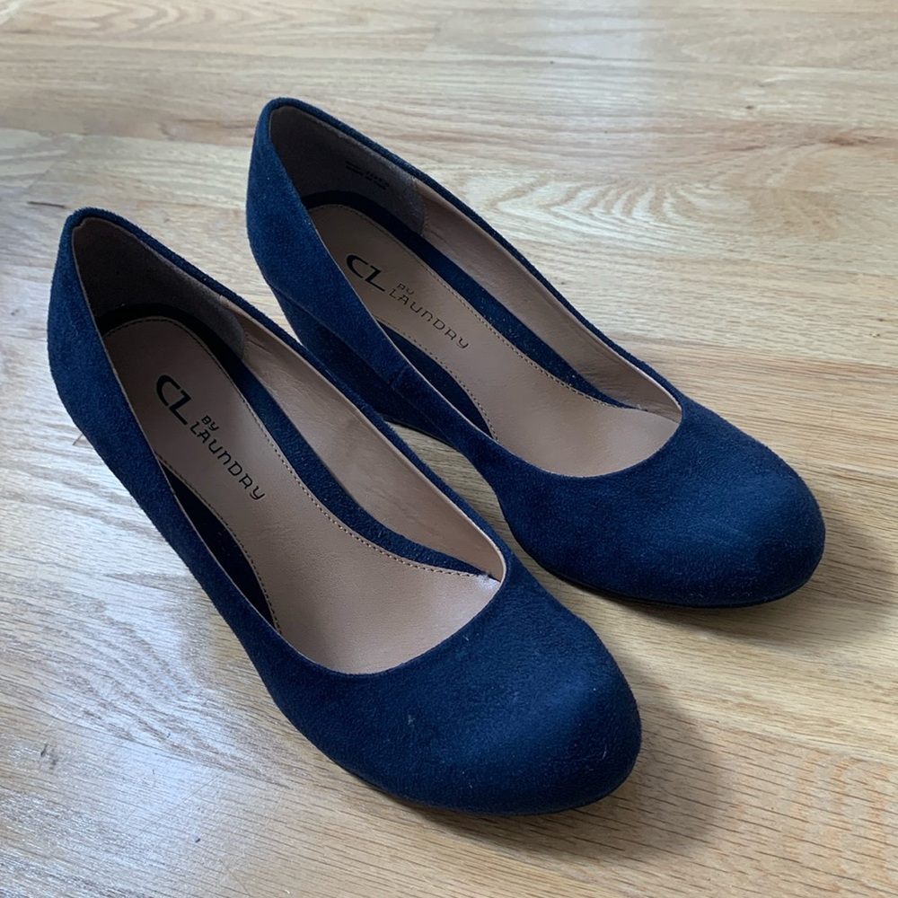 Navy Blue Rounded Toe Wedges